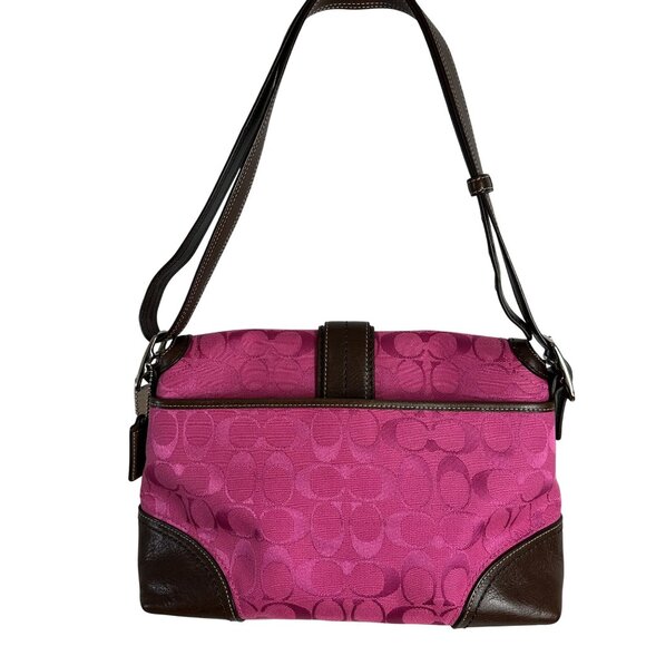 Coach Pink Hampton Signature C Canvas & Brown Leather Hobo Bag Y2K F13018 - Picture 3 of 13